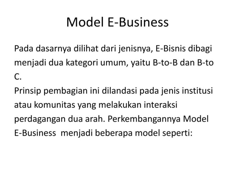 Jelaskan Model Bisnis E Commerce Dan Berikan Contoh Contohnya