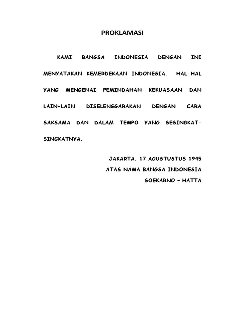 Teks Proklamasi Kemerdekaan Indonesia Adalah